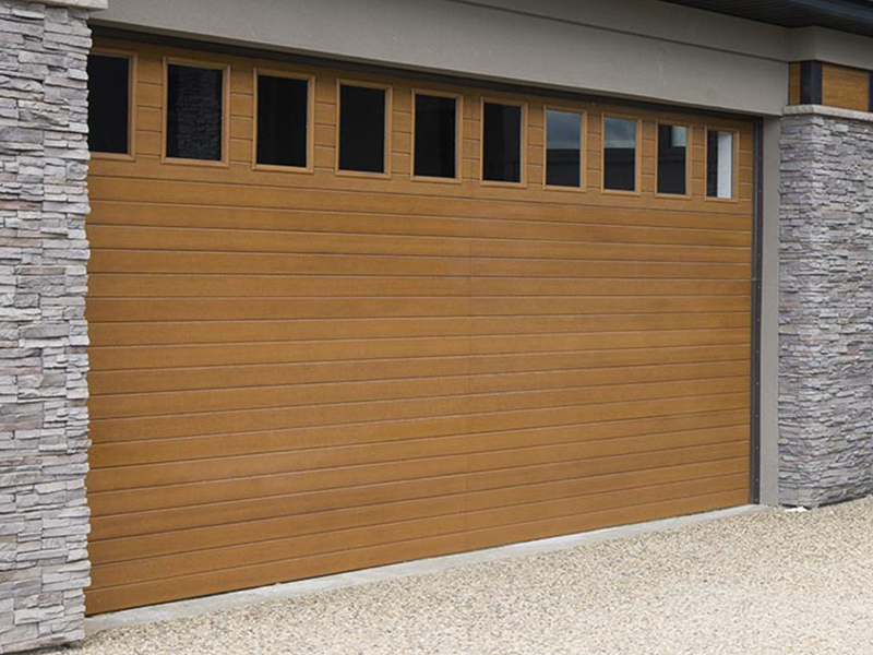 Fiberglass garage door with wood texture